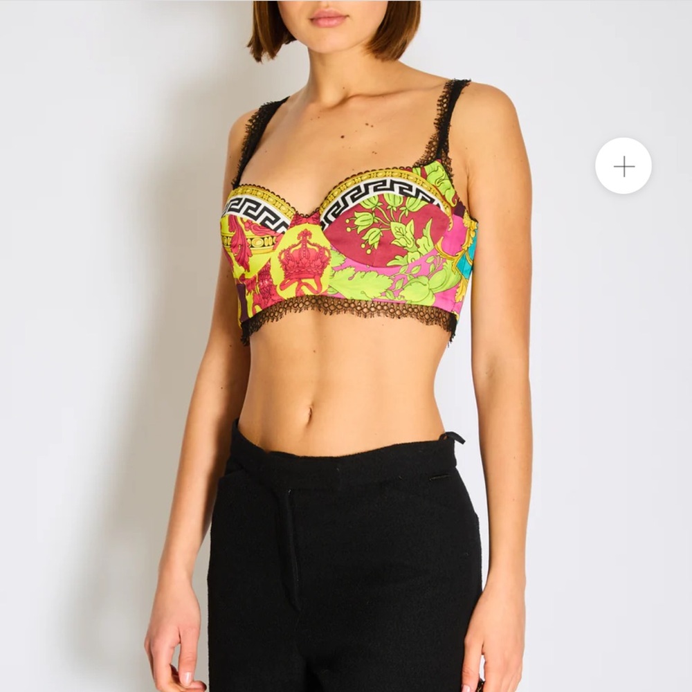 VERSACE BAROCCO PRINT SILK BRALETTE Bustier Corset TOP XS 38